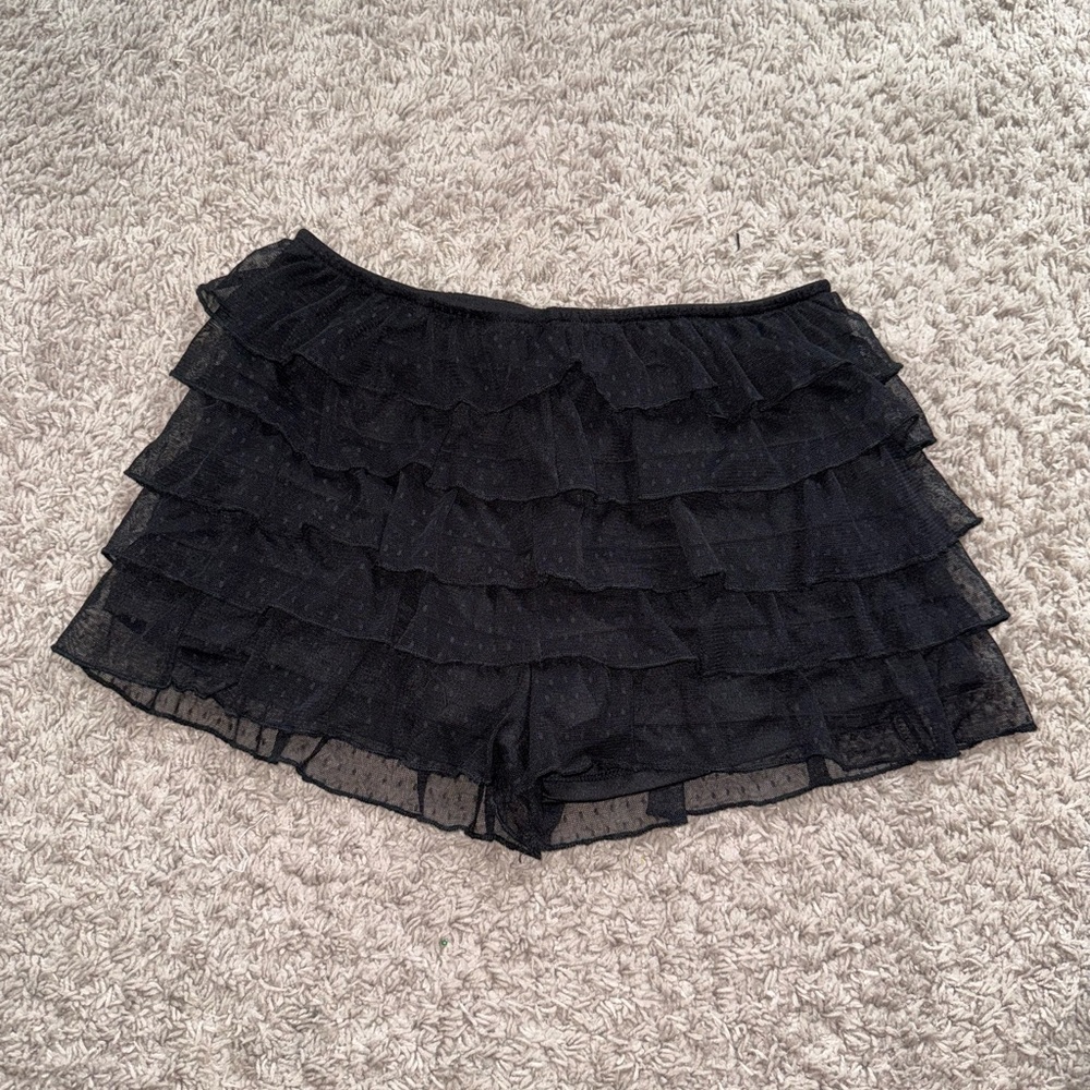 Black Ruffled Skorts with Stretchy Waistband